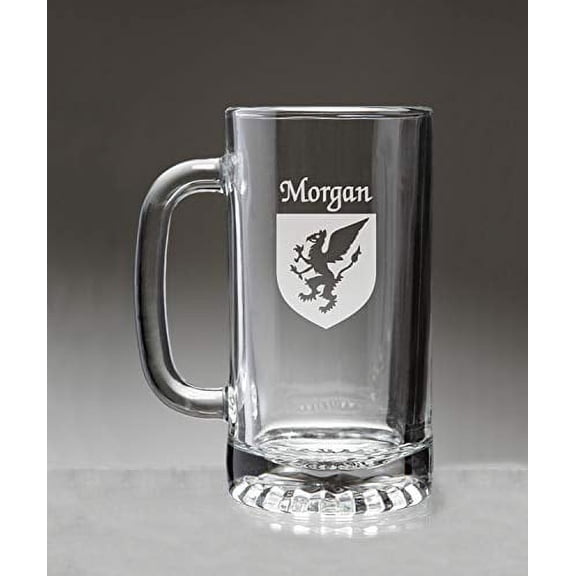 Morgan Irish Coat of Arms Glass Beer Mug (Sand Etched)