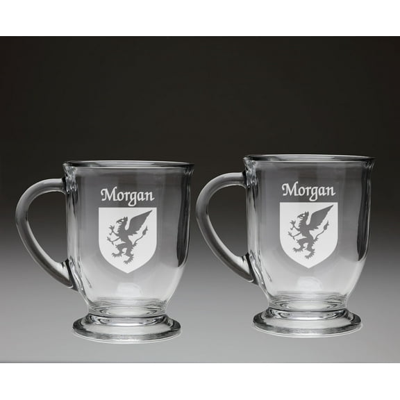 Morgan Irish Coat of Arms Glass Coffee Mugs - Set of 2