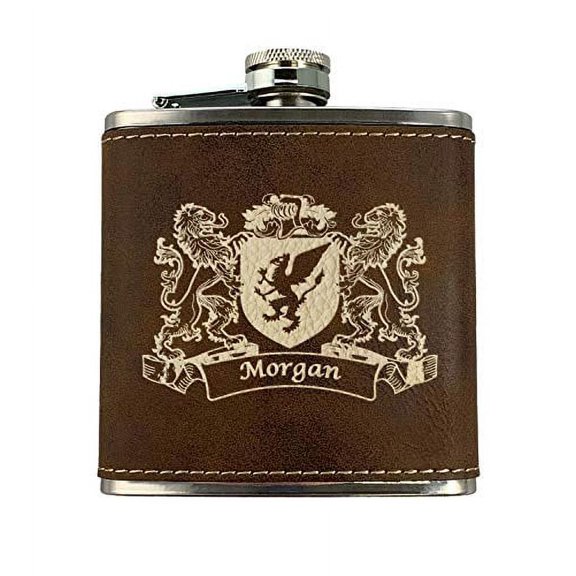 Morgan Irish Coat of Arms Leather Flask - Rustic Brown