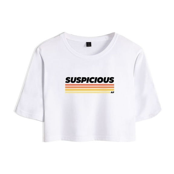 Morgan Jay Merch Suspicious AF Logo Crop Top T-shirt Suits Fashion Women Girls Short Sleeve Tees