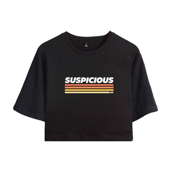 Morgan Jay Merch Suspicious AF Logo Crop Top T-shirt Suits Fashion Women Girls Short Sleeve Tees