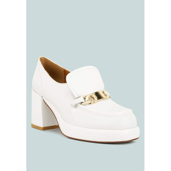 Morgan Metallic Embellishment Leather Platform Loafers in White