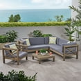 thumbnail image 1 of GDFSTUDIO Morgan Outdoor 6-Piece Acacia Wood Sectional with Club Chair and Coffee Table, Gray / Dark Gray, 1 of 9
