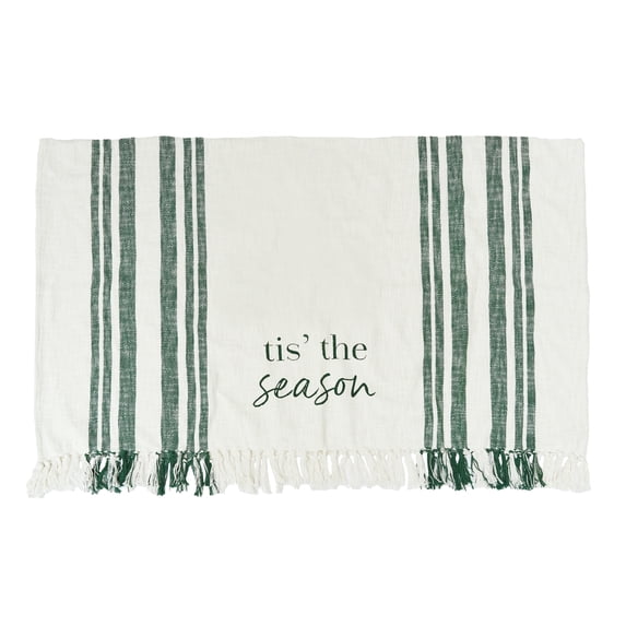 "Tis The Season" Morgan Green & White Christmas 100% Cotton Handwoven Throw Blanket 50" x 60"