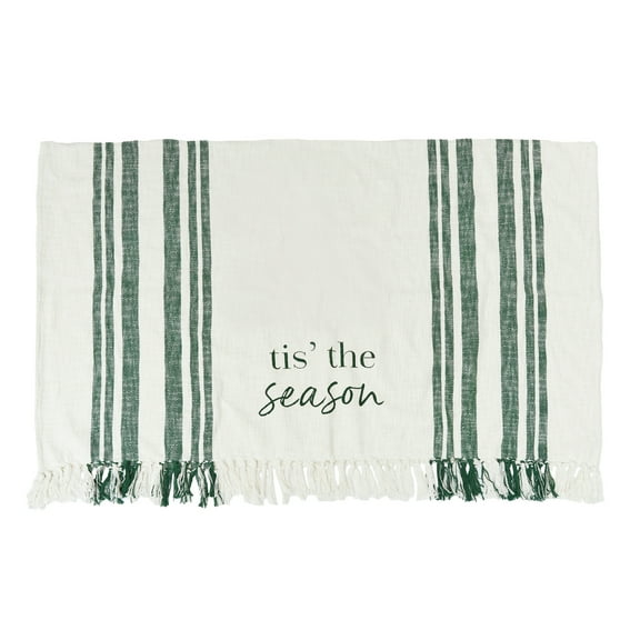 "Tis The Season" Morgan Green & White Christmas 100% Cotton Handwoven Throw Blanket 50" x 60"