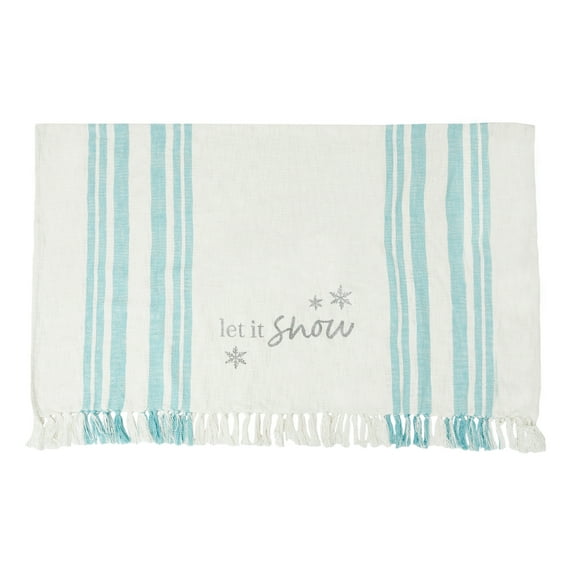 "Let It Snow" Morgan Aqua Blue & White Christmas 100% Cotton Handwoven Throw Blanket 50" x 60"