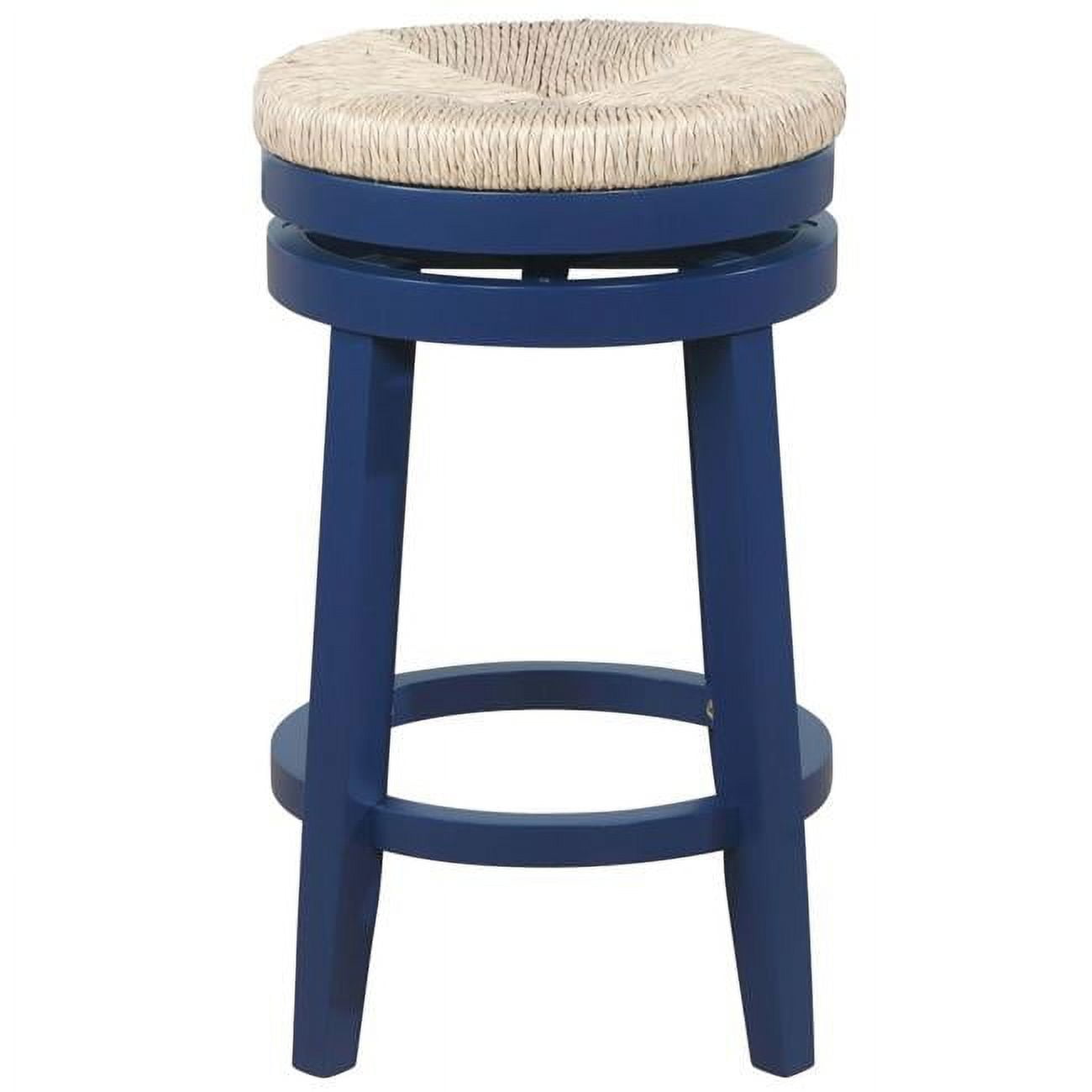 Walnut & Navy Blue Swivel Counter Stool with Seagrass Seat