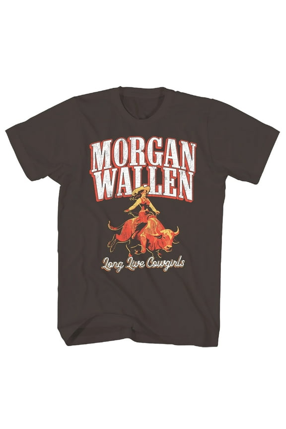 Morgan Wallen Men's Long Live Cowgirls T-Shirt Brown Small | Officially Licensed Merchandise