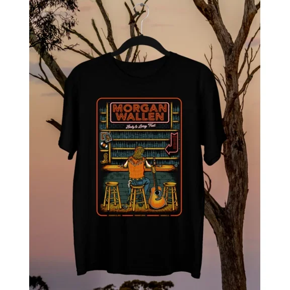 Morgan Wallen Shirt Short Sleeve Black Men Unisex Tee ,Black Color,Size 2XL