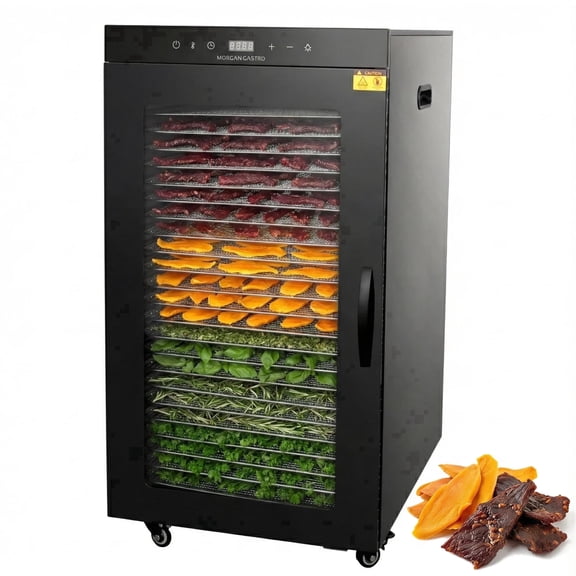 Hakka 16-Tray Food Dehydrator, 1450W Meat Jerky Maker with 24-Hour Timer and 86°F-194°F Temp Control, Stainless Steel
