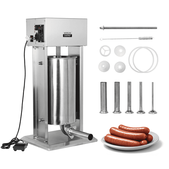 Hakka 30lb 15L Electric Stainless Steel Sausage Stuffer and Meat Filler, 260W, ETL Certified
