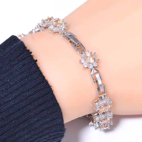 Morganite & CZ 925 Sterling Silver Tennis Bracelet 7.99" B171219, New Year Sale, Valentin's Day Gift
