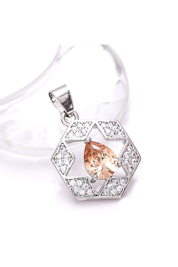 Morganite, Cubic Zirconia 925 Silver Platinum Plated Pendant 1.00" P78414, Morganite Pendant, Gift For Her, Pear Pendant, Peach Pendant
