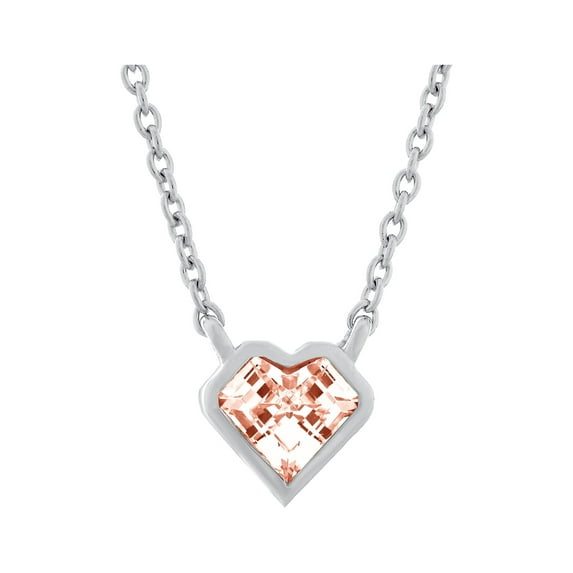 Morganite Cubic Zirconia Heart Necklace in Silver, 18 Inches