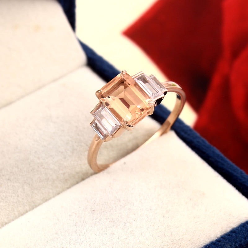Morganite Engagement Ring, Anniversary Gift For Her, Morganite Women Ring, Emerald Cut Morganite Ring