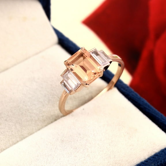 Morganite Engagement Ring, Anniversary Gift For Her, Morganite Women Ring, Emerald Cut Morganite Ring