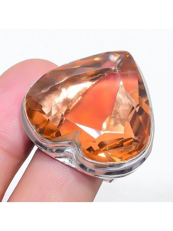 Morganite Heart Shape Gemstone Adjustable Ring Statement Handmade Unique Jewelry