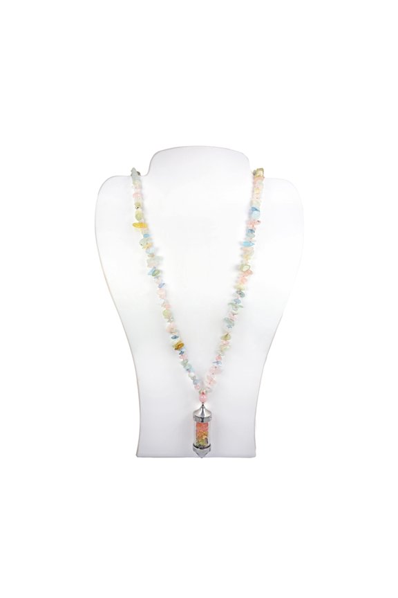 Morganite Necklace with Glass Cylinder Pendant