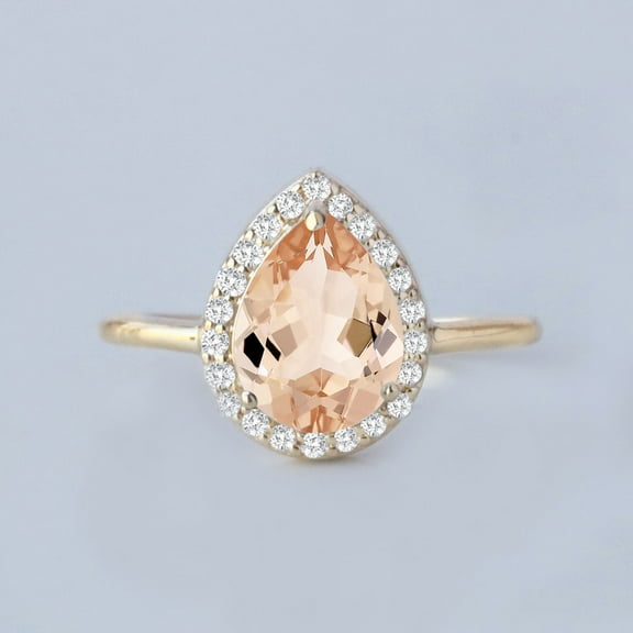 Morganite Pear Stacking Wedding Band Ring, Thin Stack Ring, 925 Sterling Silver Handmade Ring, Birthstone Ring, Stackable Finger Ring, Diamond Halo Band Ring, Gift For Har.