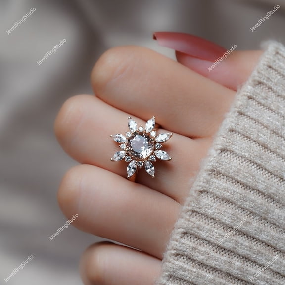 Morganite Ring Silver Gold Engagement Ring June Birthstone Anniversary Gift Wedding Ring