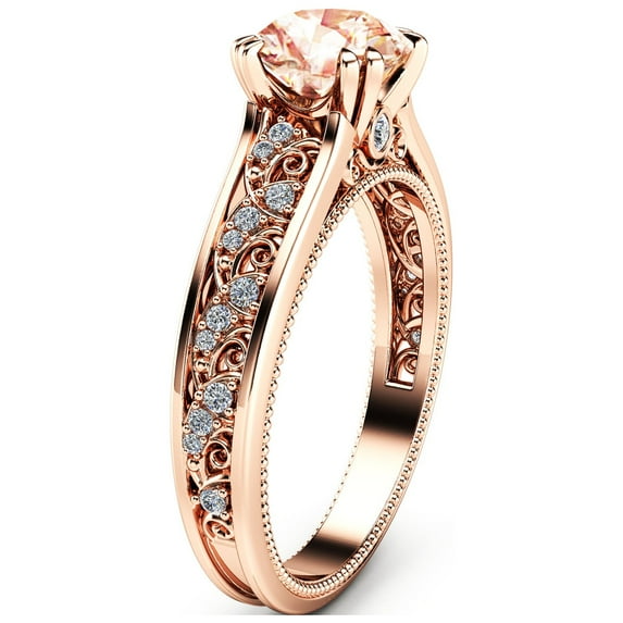 Morganite Vintage Engagement Ring in 14K Rose Gold