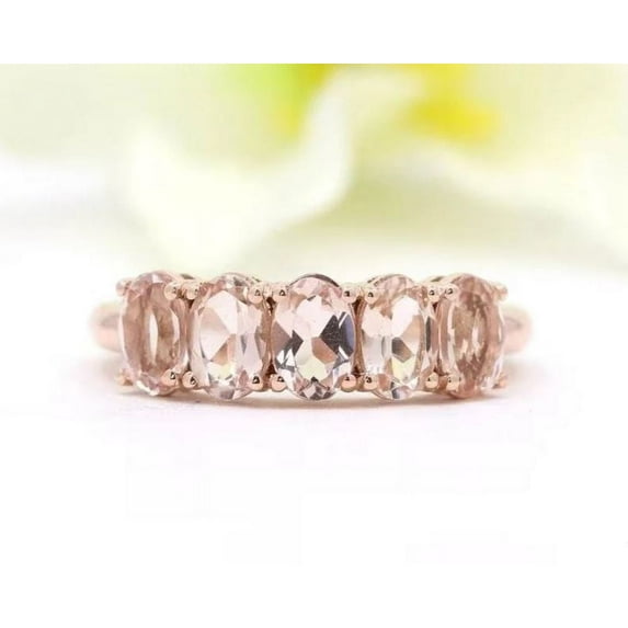 Morganite Wedding Engagement Ring Dainty Band Stacking Ring Gift For Her 925 Sterling Silver Rose Gold Plated Gemstone Jewelry For Women Gift By KIRAN FINE JEWELS