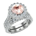thumbnail image 1 of Morganite Wedding Ring Set 18K White Gold Halo Rings for Women 7.40 MM 5.15 Carat ( G , VS1 ), 1 of 5