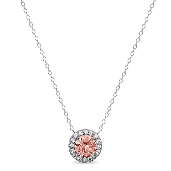 Morganite and Cubic Zirconia Sterling Silver Round Necklace, 18 inch