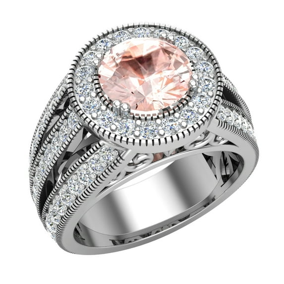 Morganite engagement Rings Fashion Rings Cocktail 7.30 mm 2.80 CT TW 14K White Gold