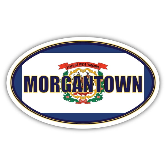 Morgantown City West Virginia State Flag | WV Flag Monongalia County Oval State Colors Bumper Sticker Car Decal 3x5 inches