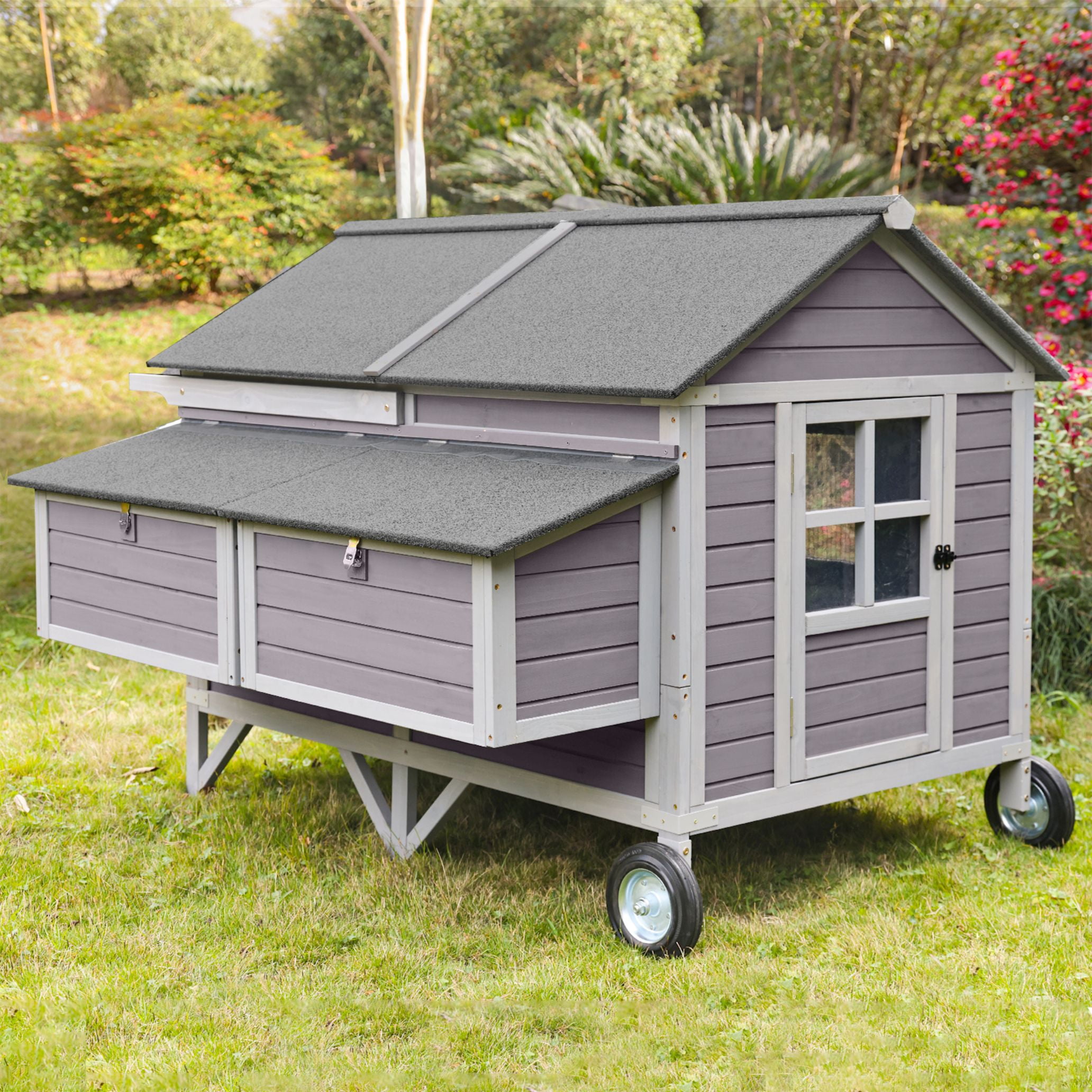 Chicken Coop Mobile Wooden Hen House with Nesting Box Large