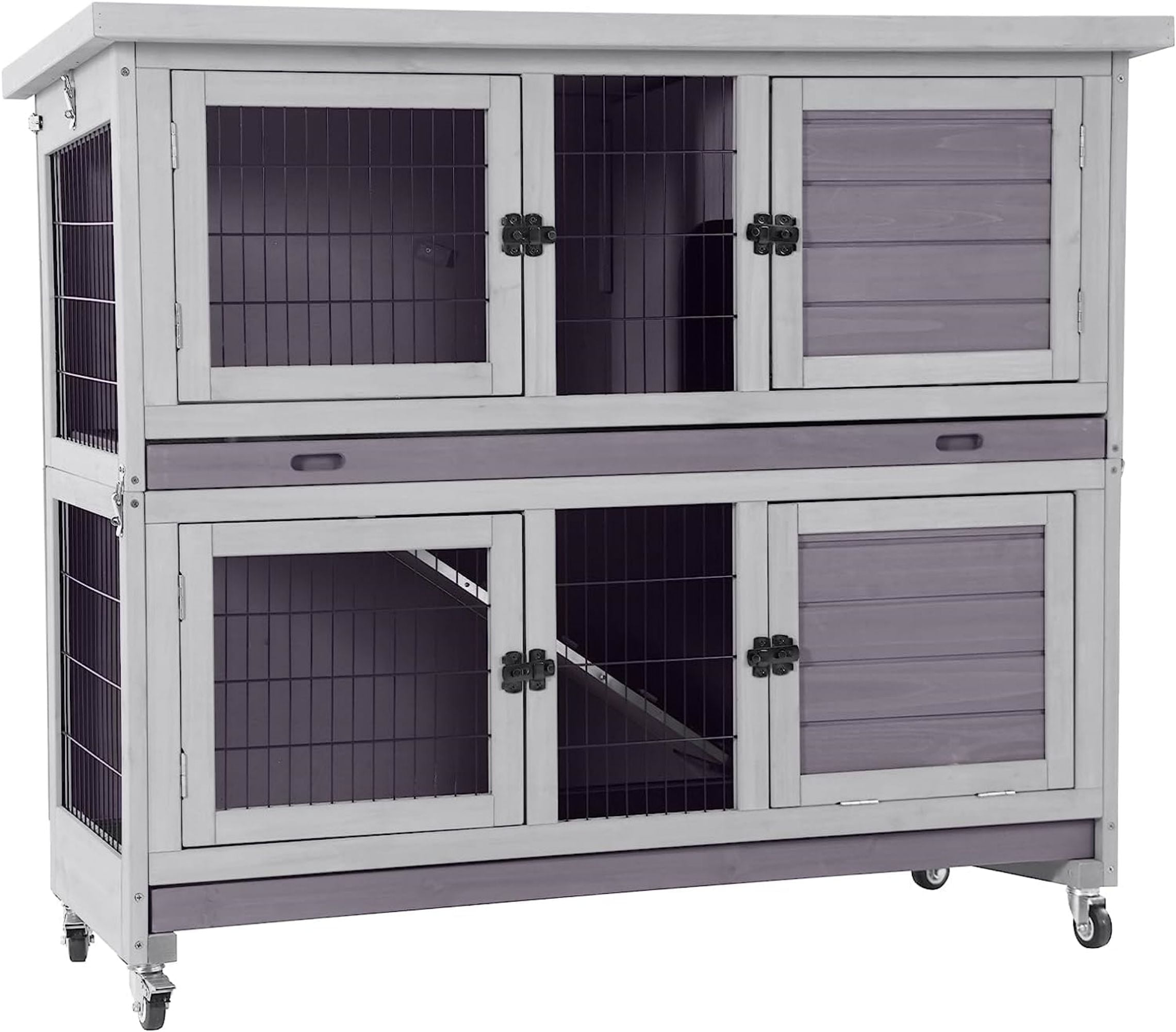 Morgete 2 Level Folding Rabbit Hutch Wooden Bunny Cage with Tray Wheels for Rabbits Guinea Pigs Walmart