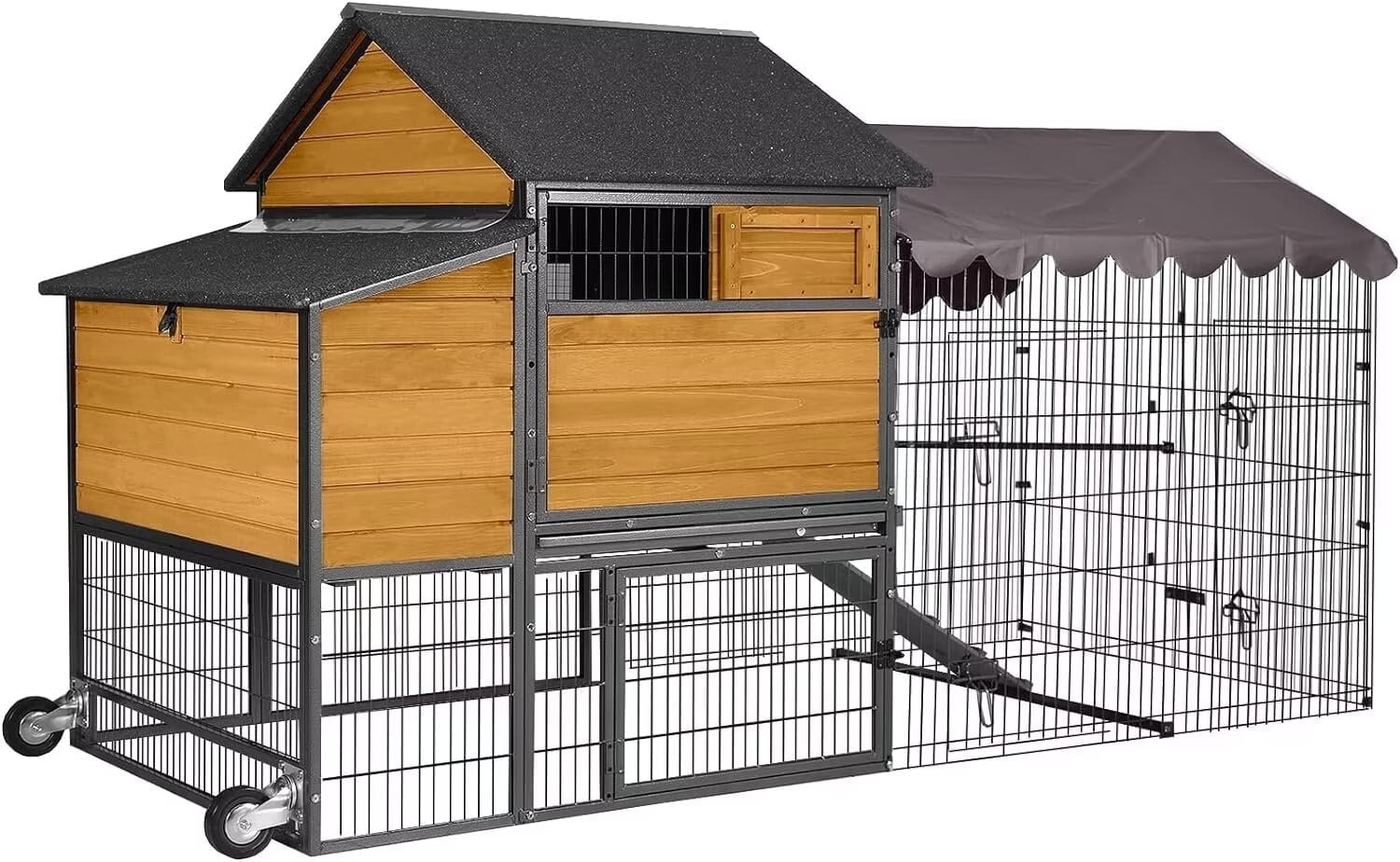 AIVITUVIN Mobile Chicken Coop 85" with Nesting Box Metal Run and Weather Proof Cover for 6-8 Outdoor Backyard Farm Rabbit Duck Poultry