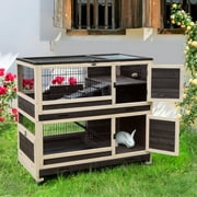 Morgete Outdoor Rabbit Hutch 2 Layer Bunny Cage Indoor-Brown