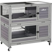 Aivituvin Rabbit Hutch Rabbit Cage Outdoor & Indoor on Wheels Bunny Cage with Deep No Leak Pull Out Tray,Upgrade Version