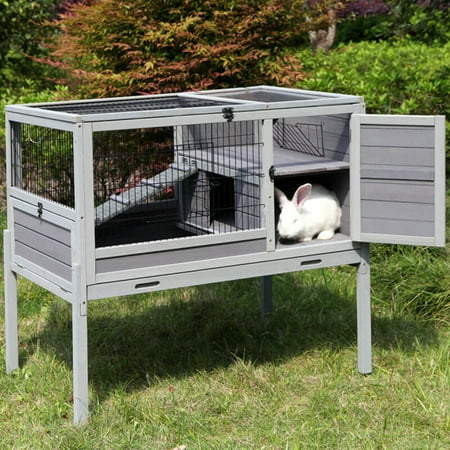 Morgete Rabbit Hutch Guinea Pig Cage Bunny House on Wheels Hamster Cage with Tray