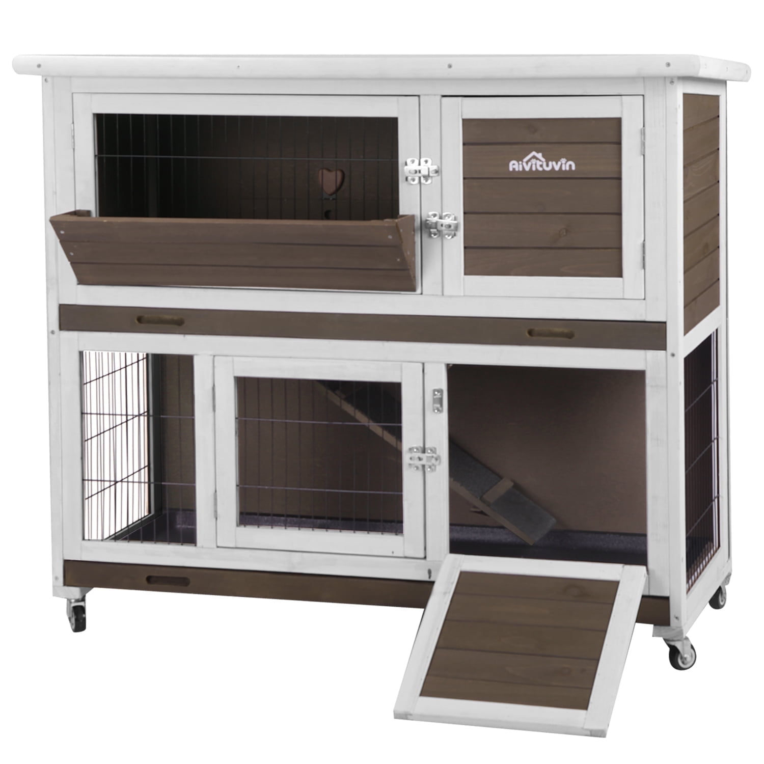 Morgete Two Layer Rabbit Hutch, Wood Bunny Cage, O