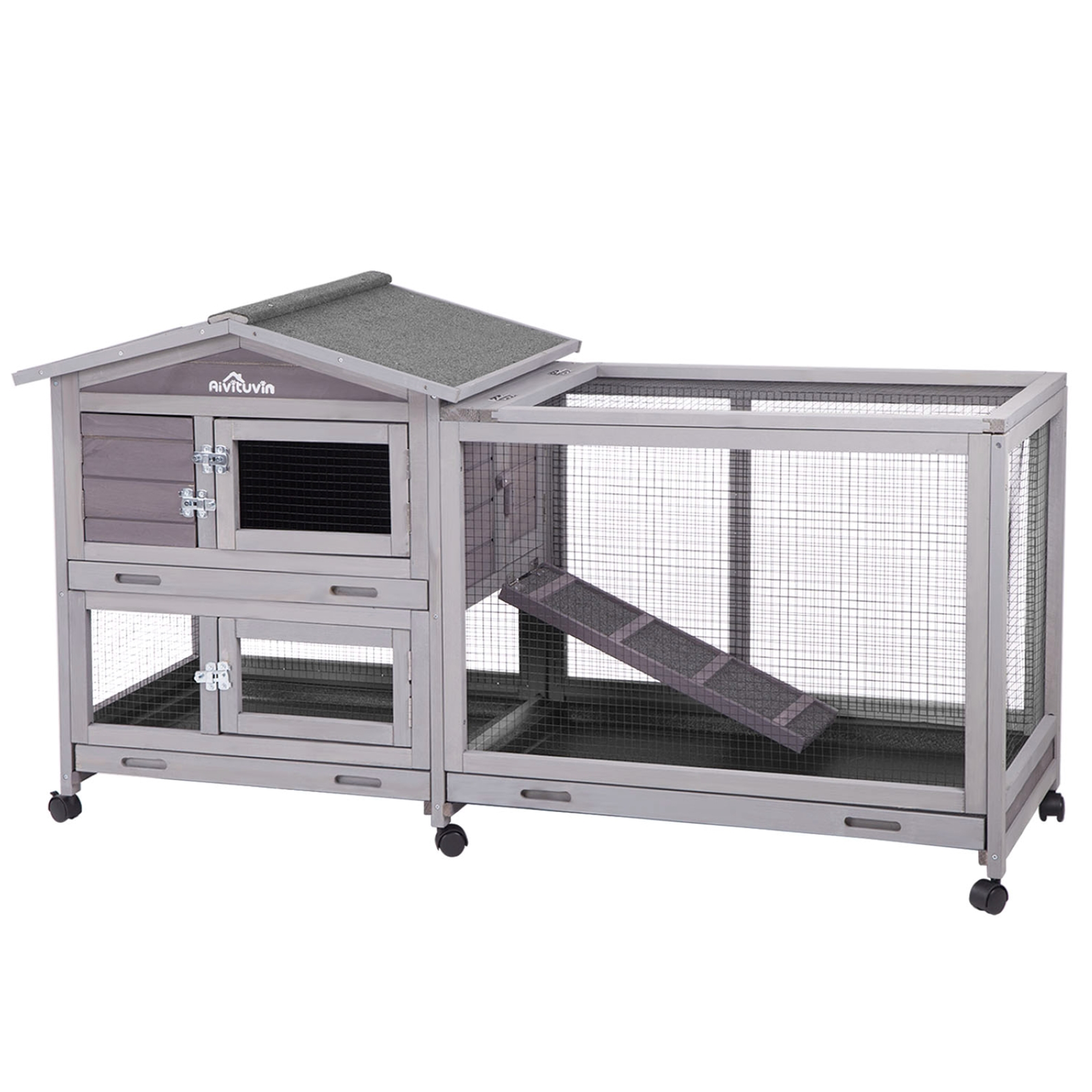 Rolling Rabbit Cages Pawhut Rolling Metal Rabbit & Small Animal Hutch Cage - Walmart.com