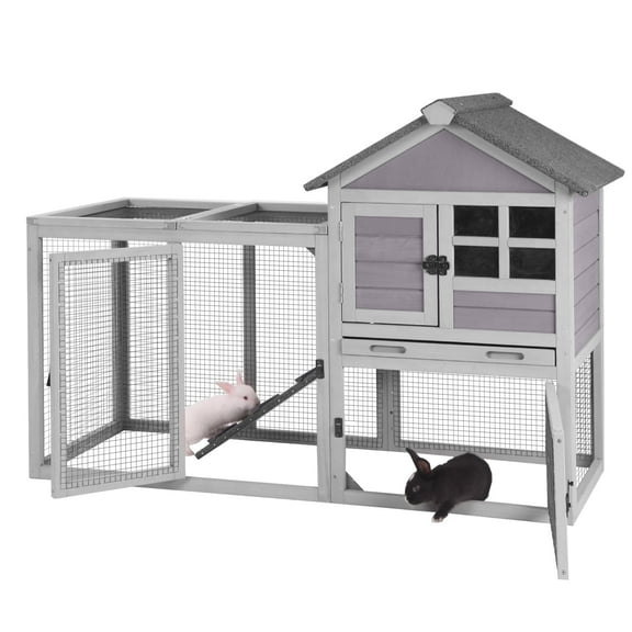 Aivituvin Wood Rabbit Hutch Outdoor Chicken Coop Hen House with No Leak Tray