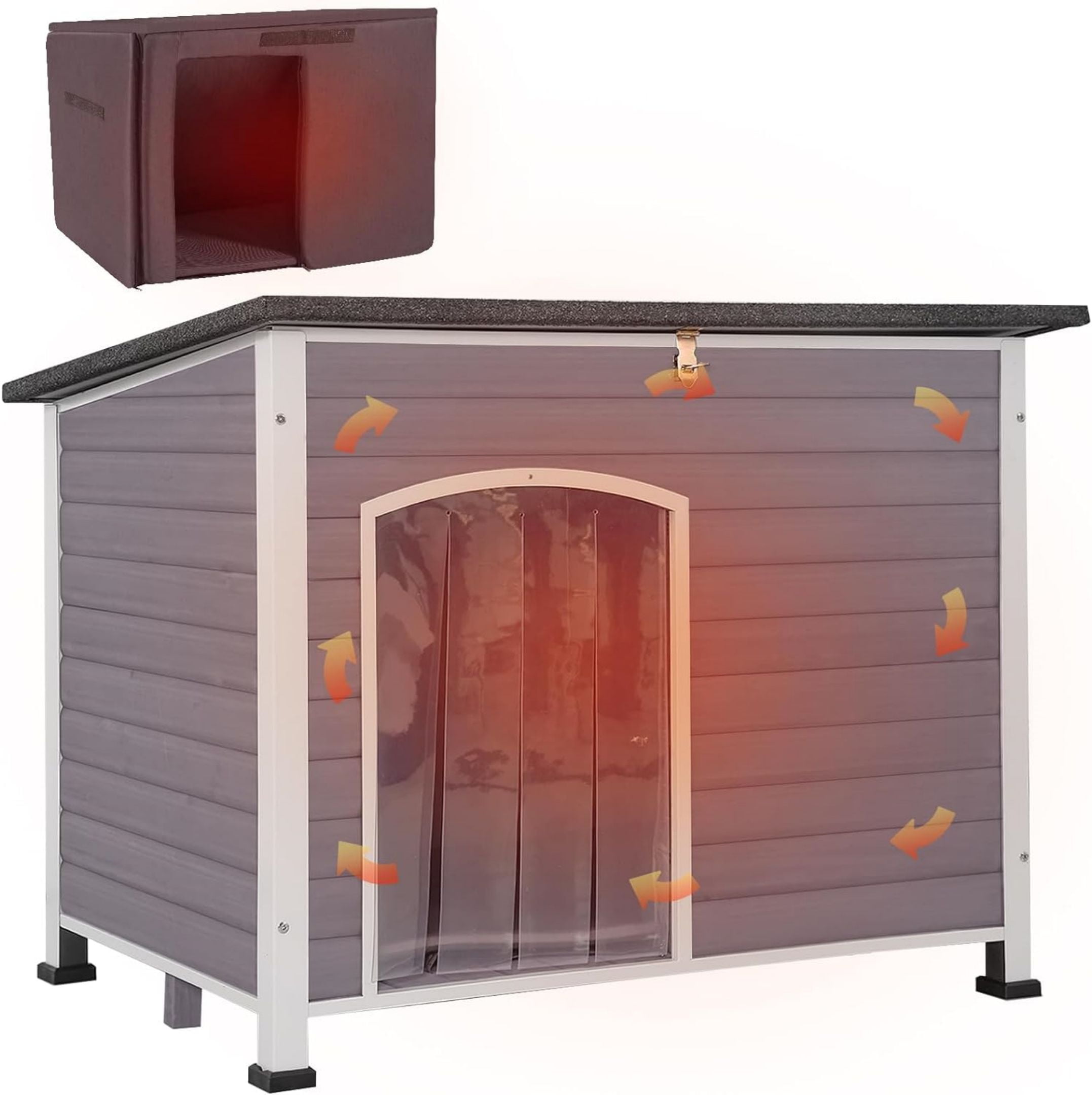 AIVITUVIN Wooden Dog House with Insulated Liner, Dog Kennel with PVC