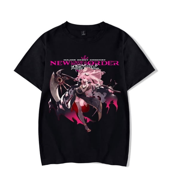 Mori Calliope Merch T-shirt Fashionable Printed Short Sleeved Top Fan Commemorative Clothing