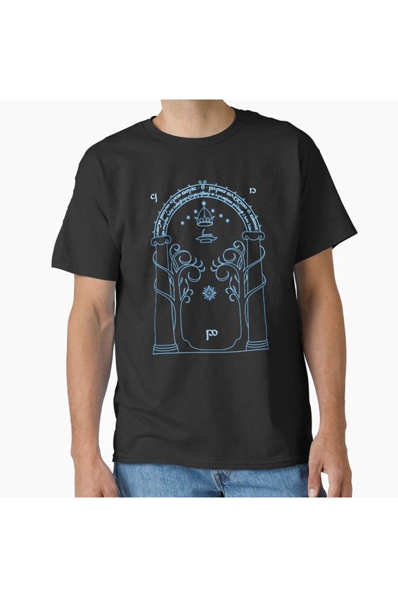 Moria Gate Light Blue Fantasy Realm Entrance Design Unisex T-Shirt up to size 5XL
