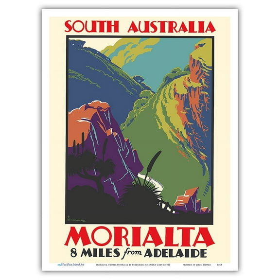 Morialta South Australia - 8 miles from Adelaide - Vintage Travel Poster by Frederick Millward Grey c.1940 - Master Art Print (Unframed) 9in x 12in