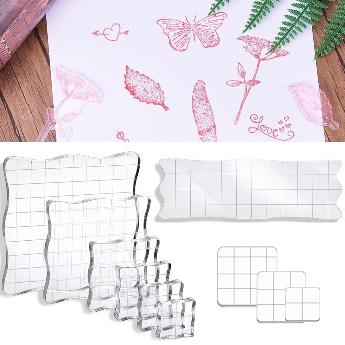 Morima 10Pcs Acrylic Stamp Blocks Clear Stamping Blocks Set with Grid