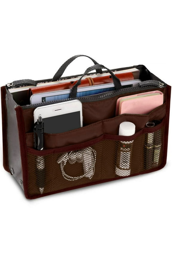 Portable Tote Handbag Organizer insert, Brown