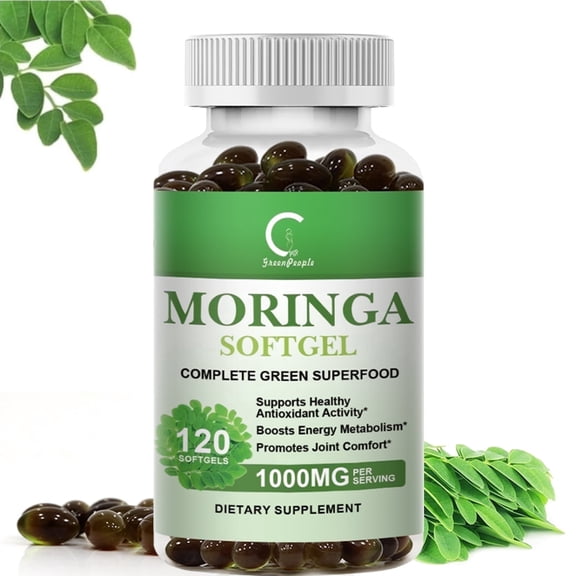 Moringa Capsules 1000MG, Easy-to-Swallow Green Superfood, 120 Capsules