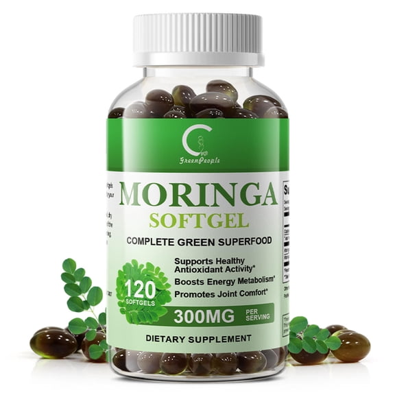 Moringa Capsules 300MG, Easy-to-Swallow Green Superfood, 120 Capsules
