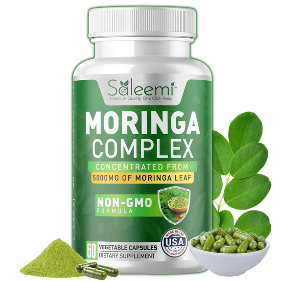 SALEEMI Moringa Capsules 5000mg, Moringa Leaf & Seed Extract Supplement, Non-GMO Vegetarian Capsules, Herbal Supplement, 60 Count