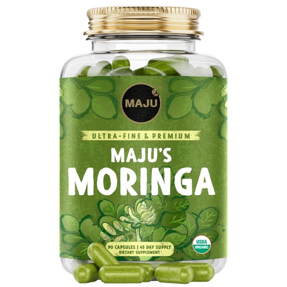 MAJU's Moringa Capsules, 90 Count - Organic, Non-GMO, Raw, Leaves Hand Picked from the Drumstick Tree and Shade-Dried