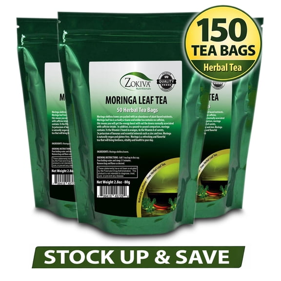 Moringa Tea 150 Bags Bulk Herbal Tea Value Pack- Caffeine Free All-Natural Zokiva